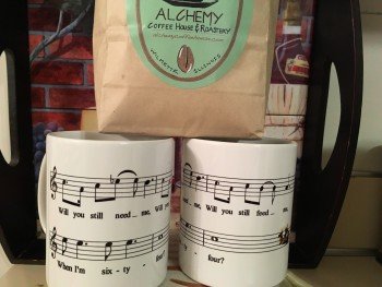 64 mugs and Alchemy Coffee Beans