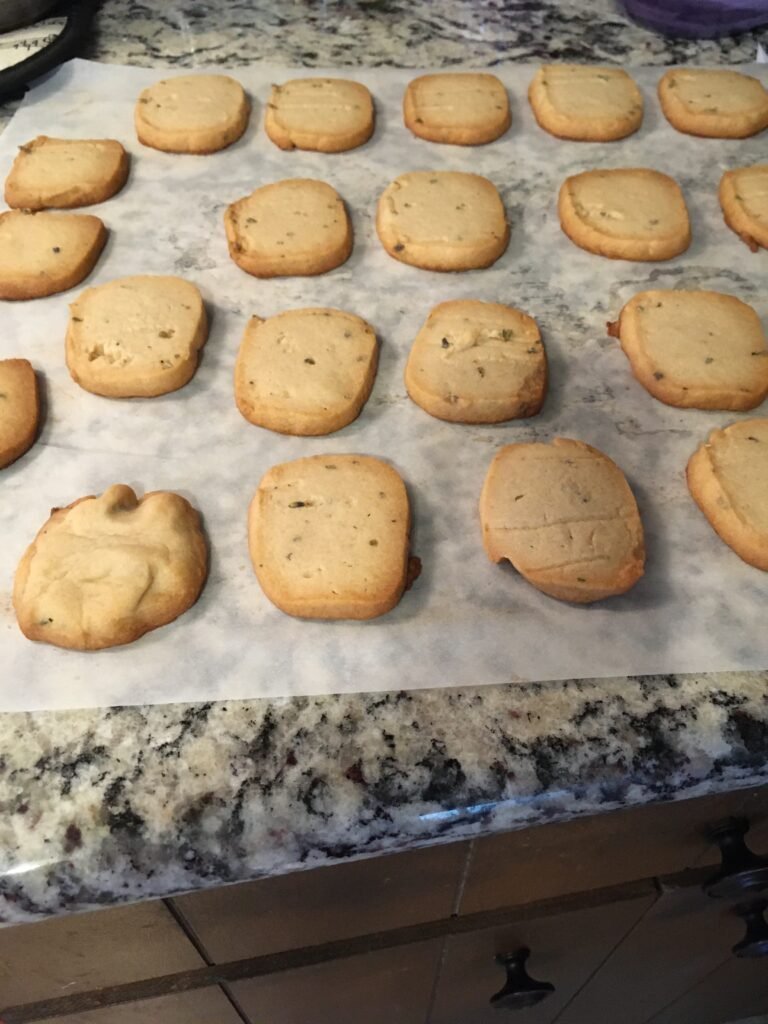 Honey Lavender Shortbread Cookies cooling on counter